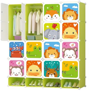 XOKOTAKI Kinder Kleiderschrank, Modulregal, Kinderkleiderschrank, modularer Organizer, Aufbewahrungsregal für zu Hause, 20 Module, 157x140 cm