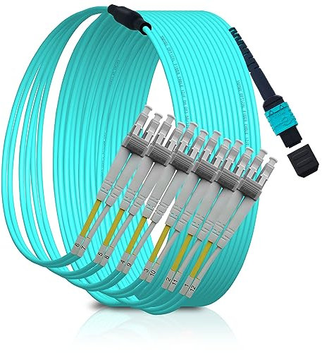XWYWX 20M MPO UPC zu 12xLC UPC (6 Duplex) LSZH OM3 Breakout-Kabel MPO-LC Beakout LWL Kabel Patchkabel Multimode MPO auf 12*LC Fanout Glasfaserkabel Patch Cord MTP/8-Kern Kompatibele-XNULU342-20