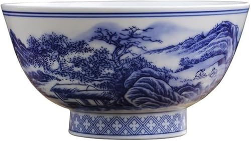 Xzeit Decorated Bowl,Retro Ceramic Bowls, Chinese Ancient Palace Style Porcelain Rice Bowl,13.8cm 5.5in Pottery Blue White Porcelain Bowl underglaze Color Tableware Old Bowl