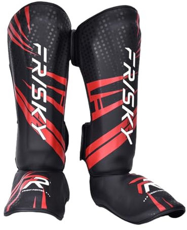 Baoblaze Muay Thai Schienbeinschoner, Schienbeinschoner Kickboxen, Schienbeinschützer Kampfsport Spannschützer, Dicker Schienbeinschutz für Kicks im Kickboxen MMA Muay Thai, L Rot Schwarz