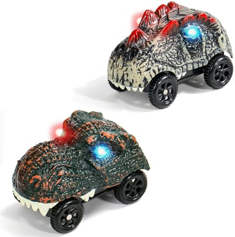 Spielzeug Autos Spiele Dino Cars Spielzeug ab 3 4 5 Jahre Dinosaurier Auto, TONZE Cars Auto Kompatibel mit Autorennbahn Rennbahn, Leuchtend Spielzeugauto Geschenk Junge Mädchen 3 4 5 Jahre(2 Pcs)