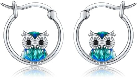 ONEFINITY Eule Ohrringe 925 Sterling Silber Eule Hoop Earrings Eule Schmuck Geschenk für Frauen Mädchen