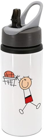 Basketball red shorts ball in hoop stick figure water bottle with handle, sports, activities, ball sports water bottle, drinks bottle, drinking bottle, hydrate