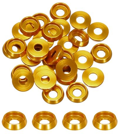 QUARKZMAN Rondelles Coniques M3 Avec Tête en Forme de Coupe, Diamètre du Trou 3 mm/0,12, Rondelles en Aluminium pour Vis RC/FPV/PC/Drone/Accessoires Mécaniques, Lot de 30 (Or)