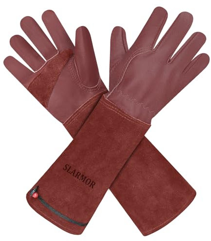 SLARMOR Gartenhandschuhe aus Leder für Damen und Herren - Dornensicher zum Beschneiden von Rosen, mit Unterarmschutz, Lange Rindsleder Arbeitshandschuhe für Garten und Haushaltsaufgaben