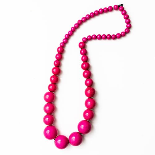 Heritage Hues Collier unisexe avec grosses perles en bois 80 cm - Rose, Bois