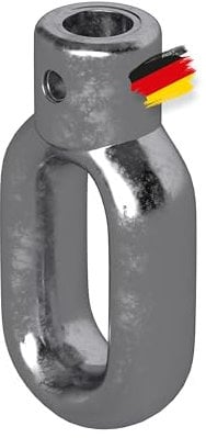 BAUHELD® Markisenöse Metall [Made in Germany] - Halterung für Markisen-Kurbel mit Fleischer-Haken [Oval] - Kurbel-Öse aus hochwertigem Zinkdruckguss - Bohrung 10mm - Querbohrung 4mm - Höhe 63mm