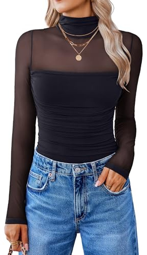Avidlove Long Sleeve Bodysuit Turtle Neck Mesh Body Suits Tops Fall Outfits