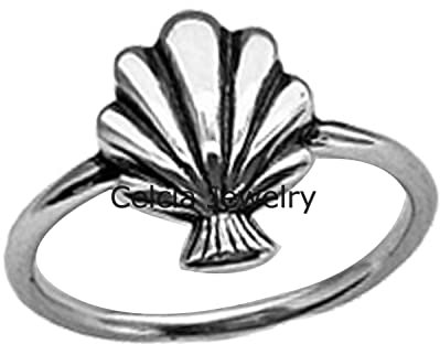 Solid 925 Sterling Silver Seashell Ring, Classic Handmade Ring, Ocean Ring, Beach Ring, Wave Ring, Boho Bohemian Ring, Minimalist Ring, Early Christmas Gift (US Ring size 7.5)