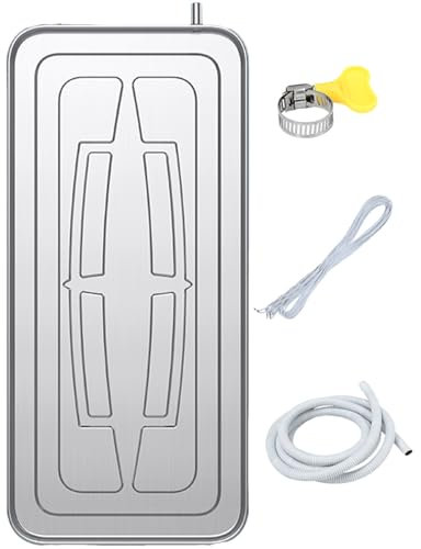 Bac Récupération Condensat Clim Bac de Récupération en Acier Inoxydable pour Unité Extérieure de Climatiseur, Bac de Vidange de Condensat avec Vidange(1-1.5P-300cm Hose)