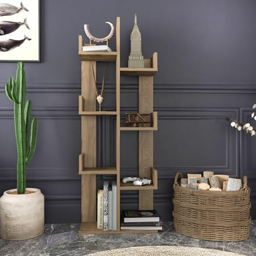 Modern Oud Oak Bookshelf, 173 cm Height, 50 cm Width, 22 cm Depth | 100% Melamine Coated Particle Board, 18 mm Thickness | Stylish & Functional Storage Solution