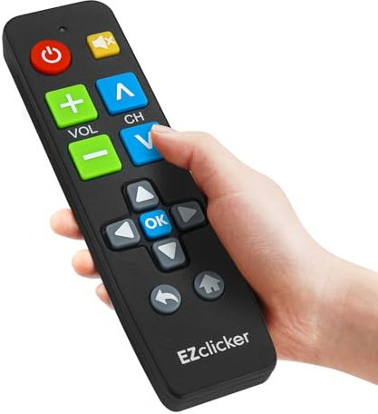 EZclicker Telecomando universale per TV con pulsante grande, semplice da usare, ideale per anziani, funziona con le principali marche TV (2 batterie AAA non incluse) (Nero)