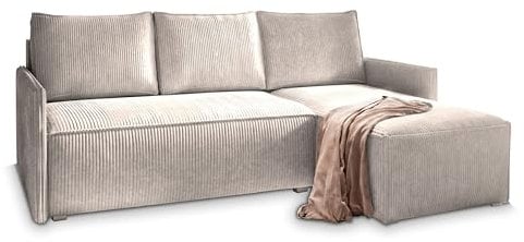 Masseno Ecksofa PERUSI mit Schlaffunktion L-Form, Sofa mit Bettkasten, Wohnzimmersofa, Couch, Soffa, Bettsofa, Couchgarnitur- Creme, POSO 100