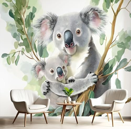 CECE&COLE Papier Peint Panoramique Animaux Mignons 350×256 CM (W×H) 3D Papier Peint Soie Photo Koala Mignon Poster Geant Mural Salon Chambre Enfant Chambre Décoration Murale