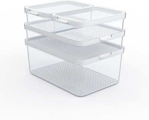 Rotho Cauma Kühlschrank Organizer Set, Vorratsdosen für Kühlschrank, Kunststoff (SAN,PP) BPA-frei, weiss/transparent