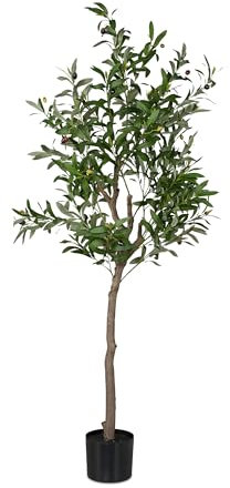 Relaxdays Albero di Ulivo Finto, Pianta Artificiale Olivo H: 150 cm, Plastica e Pietra, Piantina Interni, Verde Marrone