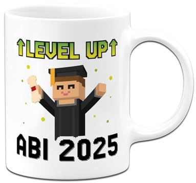 Abitur Geschenke - LEVEL UP Abi 2025 Tasse lustig - Gamer, Gaming - Geschenk zum bestandenen Abitur - Abiturgeschenk mit Spruch für Jungen (Weiß)