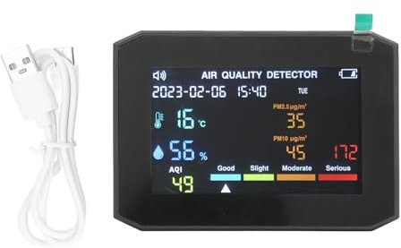Luftqualitätsmonitor PM2.5 PM10 HCHO TVOC CO2 -Detektor LCD -Bildschirm Wecker wieder aufladbarer Akku Multifunktionaler Lufttester für Zimmer -Büro -Auto Innenraum anwendbar