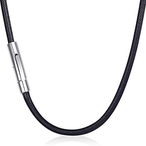 FNSIGHD Leather Necklace 3mm Width,Braided Rope Cord with Clasp,Simple Black Cord,Fashion Unisex Necklace,for Daily Wearing