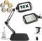 GABORISH 10X Tischlupe mit Licht und Ständer, Rechteckige Lupenlampe mit 60 LED 5 Farbmodi und Dimmbar, Händefrei Standlupe mit Licht, 2-in-1 Lupenleuchte mit Klemme&Sockel für Lesen Basteln Naharbeit