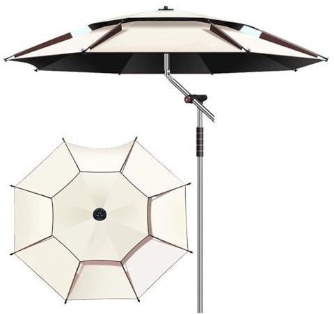MACAGGTNTU 200cm Angelschirm Kippbarer Strandschirm UV Schutz Sonnenschirm Für Angeln, Faltbar Ampelschirm Terrassenschirm Windfest(Beige,200cm/6.5ft)