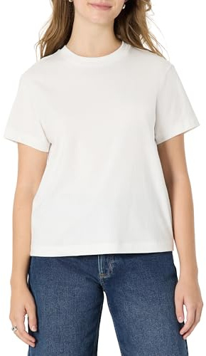 Amazon Essentials Women's (Demi's Pick) Relaxed-Fit Cotton Crewneck T-Shirt, White, L