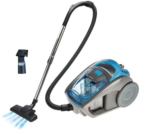 EagerMinds Aspiradora sin bolsa, potente aspiradora de suelo de 2800 W, filtro HEPA, boquilla de suelo para parqué, caja de polvo de 1,5 l, radio de acción de 5 m, para pelo de animales/alfombras