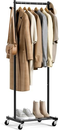 MISSLO Petit portant à vêtements sur roulettes – Portant à vêtements en métal avec étagères – Portant portable sur roulettes – Porte-vêtements pour petit espace, noir (152,4 cm)