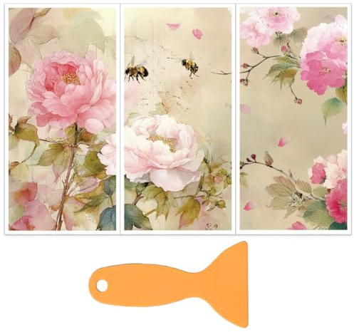 OLYCRAFT 3 Blatt/Set Rub On Transfers Bienenrosa Pfingstrosen Möbeltransfer 15x30cm Rub On Aufkleber Selbstklebende Wasserfeste Aufkleber Mit Schaber Für Die Dekoration von Fenstern Kommoden