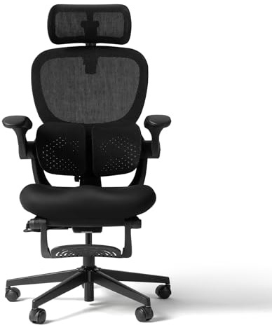 HINOMI Q2 Ergonomic Office Chair with Lumbar Support & Adjustable Headrest, Mesh Seat with Flip-Up Arms, Reclining Computer Seating with Footrest, Stylish Desk Model for Home (Black)