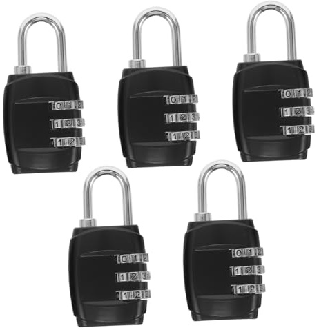 Alipis 5 Pezzi Lucchetti Combinazione Senza Chiave Nero Mini Lucchetto Portatile per Armadietti Palestra Valigie Casse Attrezzi e Recinzioni Resistente alle Intemperie per Viaggi