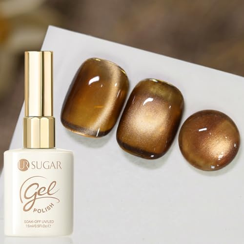 UR SUGAR Glass Cat Magnetic Eye Gel Nail Polish, Brown 15ml U V Magnetic Nail Polish Glitter Translucent for Salon Soak off DIY at Home