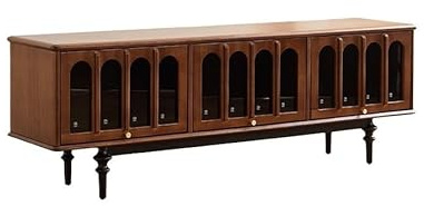 Wohnzimmer TV-Bank 180x40x60cm Vintage Massivholz Bodenaufbewahrung mit Glasständer, für Wohnzimmer Hotel & Konferenzeinrichtung
