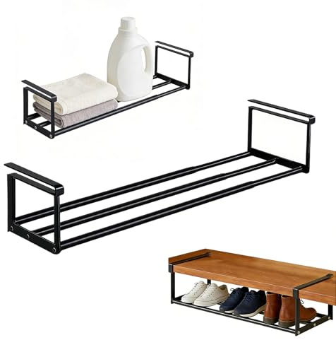 Hängendes Schuhregal Organizer im Schrank, Verstellbarer 40-70cm, Erhöhtes Unterschrankregal, Hängend Unter Schreibtischregal, für Küchenschränken Schuhschränken Kleiderschränken (Schwarz)