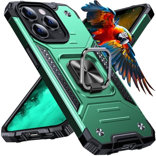 Anqrp Heavy Duty Case for iPhone 13 Pro Case with Enhanced Ring Holder Grip Stand, Military Grade Shockproof Rugged Drop Protective Silicone Hard iPhone 13 Pro Phone Case Cover, Dark Green