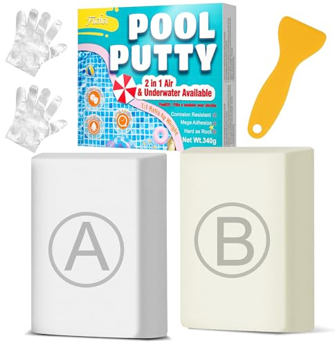 Kit de Reparación de Piscina de Estuco - 340g Arcilla Epoxi Bicomponente de Escultura, Parche Subacuático & aire para Fugas y Grietas, Adapta a Azulejos, Fibra de Vidrio, Hormigón, Cemento