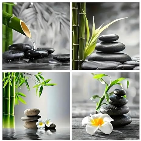 GLIDIAM 4er Set Diamond Painting Blumen Orchideen Zen, Diamant Malerei Bilder Bambus Religion, 30x30cm DIY Full Drill Basteln Erwachsene, Mosaik Stickerei Kreuzstich Geschenk für Wanddeko Wohnzimmer