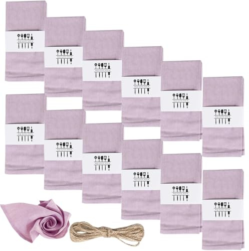 12er Pack Stoffservietten, 40x40cm Wiederverwendbare Stoffservietten,100% Natur Stöffservietten Leinenservietten Baumwolle Servietten Stoff Tischdekoration für Hochzeit Geburtstag Kitchen(Helles Lila)
