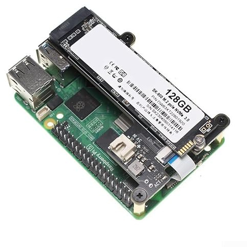 Für Raspberry Pi 5 Erweiterungsplatine für M.2 NVMe SSD mit nativer Unterstützung zum Systemstart und Laden von Anwendungen (X1001 + Lüfter + 128 GB)