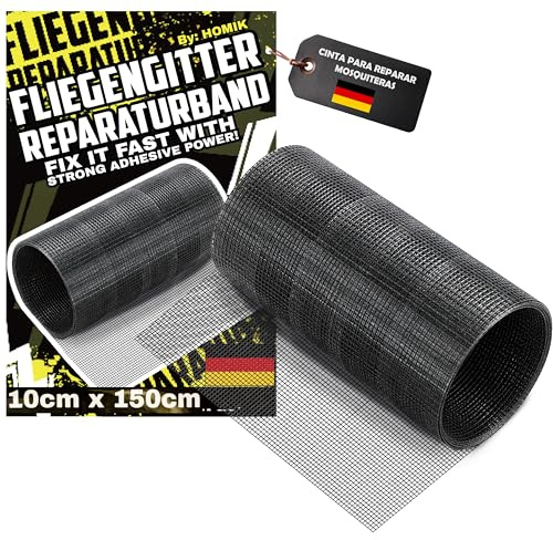 HOMIK Nastro Adesivo Nero per Riparazione Zanzariere - Extra Resistente Nero - 10cm x 150cm per Zanzariere e Zanzariere Antizanzare – Finestra, Porta e Tenda – Resistente ai Raggi