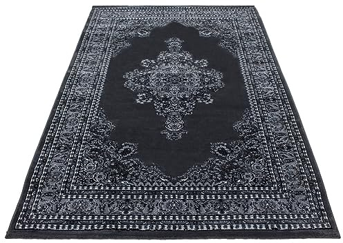 KADIMA DESIGN Kurzflorteppich Orientalisches Muster Pflegeleicht Waschbar Strapazierfähig Grau 240x340 cm Wohnzimmer Schlafzimmer Fußbodenheizung geeignet Schadstoffgeprüft Oeko-TEX | ALETSCH