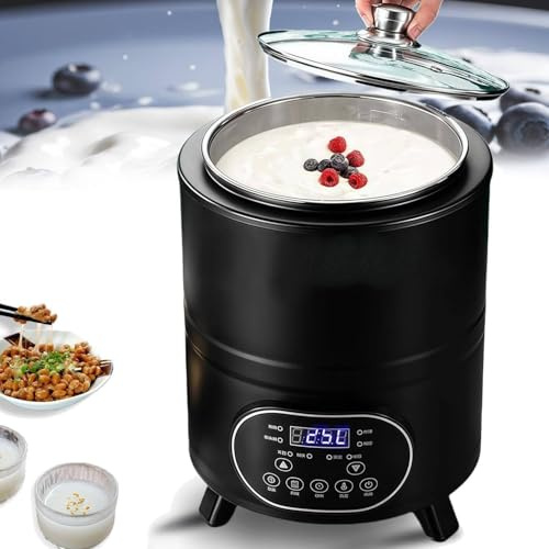 WEIZIIA Joghurtbereiter, 8L/12L Gewerbe-Joghurtbereiter, Edelstahl-Gärbehälter mit LED-Touchpanel und Zeit-/Temperaturregelung, für Sauerteig, Fruchtsalat und hausgemachten Joghurt Black-8L
