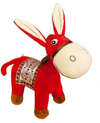 JORCEDI Mit ZüGeln Freude Kuscheltier Esel Stofftier, PlüSchtier FüR Kinder, Niedliche Eselpuppe Weicher PlüSchesel, Kuscheltiere Zum Kuscheln Und Spielen Geschenk (40CM,Rot)