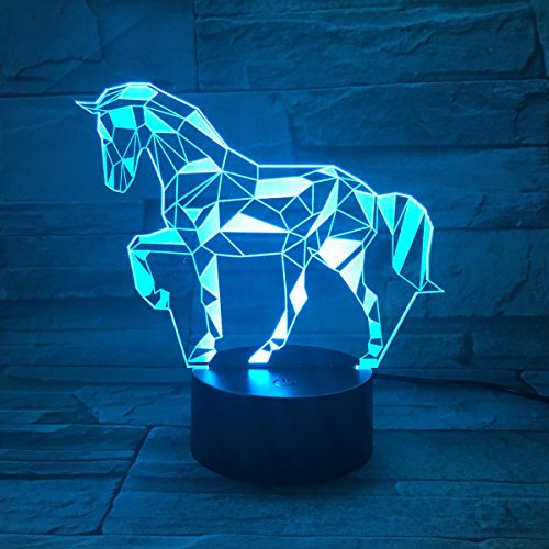 SISYS 3D Illusion Lampe LED Nachtlicht, SISYS Optische 3D-Illusions-Lampen Tischlampe Nachtlichter 7 Farben Berührungsschalter Schreibtischlampe mit 150cm USB-Kabel Kinder Nachtlampe, Pferd