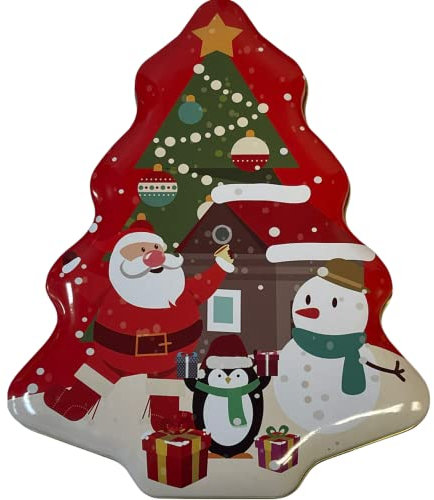 KOMIRO Festive Christmas Tree Shape Tin Box Cookie Sweet Biscuit Cake Tin Storage Gift Set (T01 Single Tree Tin)