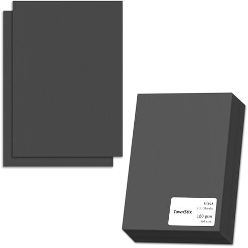 200 Blatt, 120g - Tonpapier Schwarz A4, Bastelpapier Druckerpapier zum Basteln, Schwarzes Papier