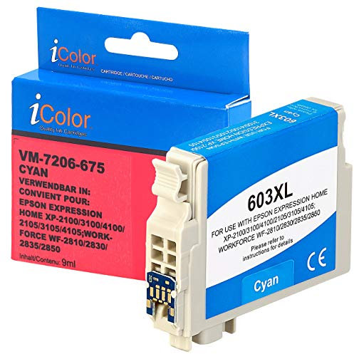 iColor Drucker Ersatzpatronen, Kompatibel mit epson: Tintenpatrone für Epson-Drucker (ersetzt C13T03A24010 / 603XL), Cyan (Expression Home XP 3155, Kompatibel mit)