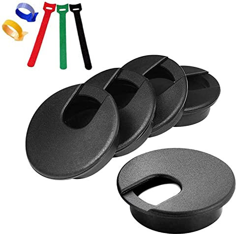 DMSL Cable Grommet Desk Organizer Grommets Data Line Organizers for Home Office Table (Black 5 Pieces 50 mm)