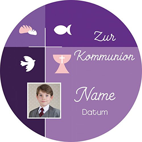 Essbarer Premium Fondant Tortenaufleger personalisierbar / 20 cm Ø für Kommunion/3 | Taufe | Konfirmation | Firmung zum Dekorieren für Torten | Kuchen (lila)