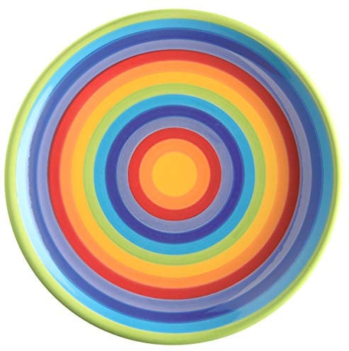 Plato llano de cerámica pintado a mano con rayas arcoíris de 26 cm